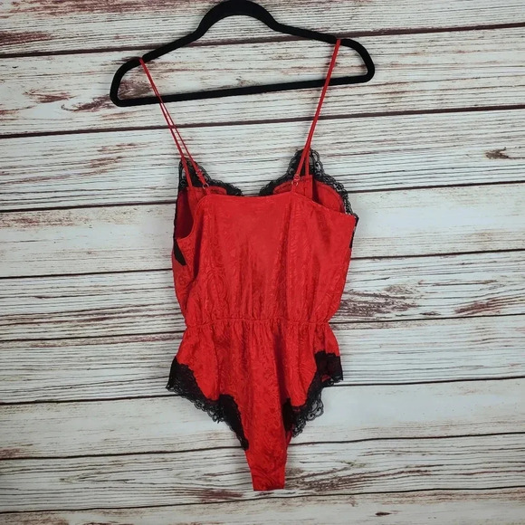 Delicates Womens Small Vintage Red&Black Floral Satin&Lace Teddy Bodysuit - Picture 5 of 9
